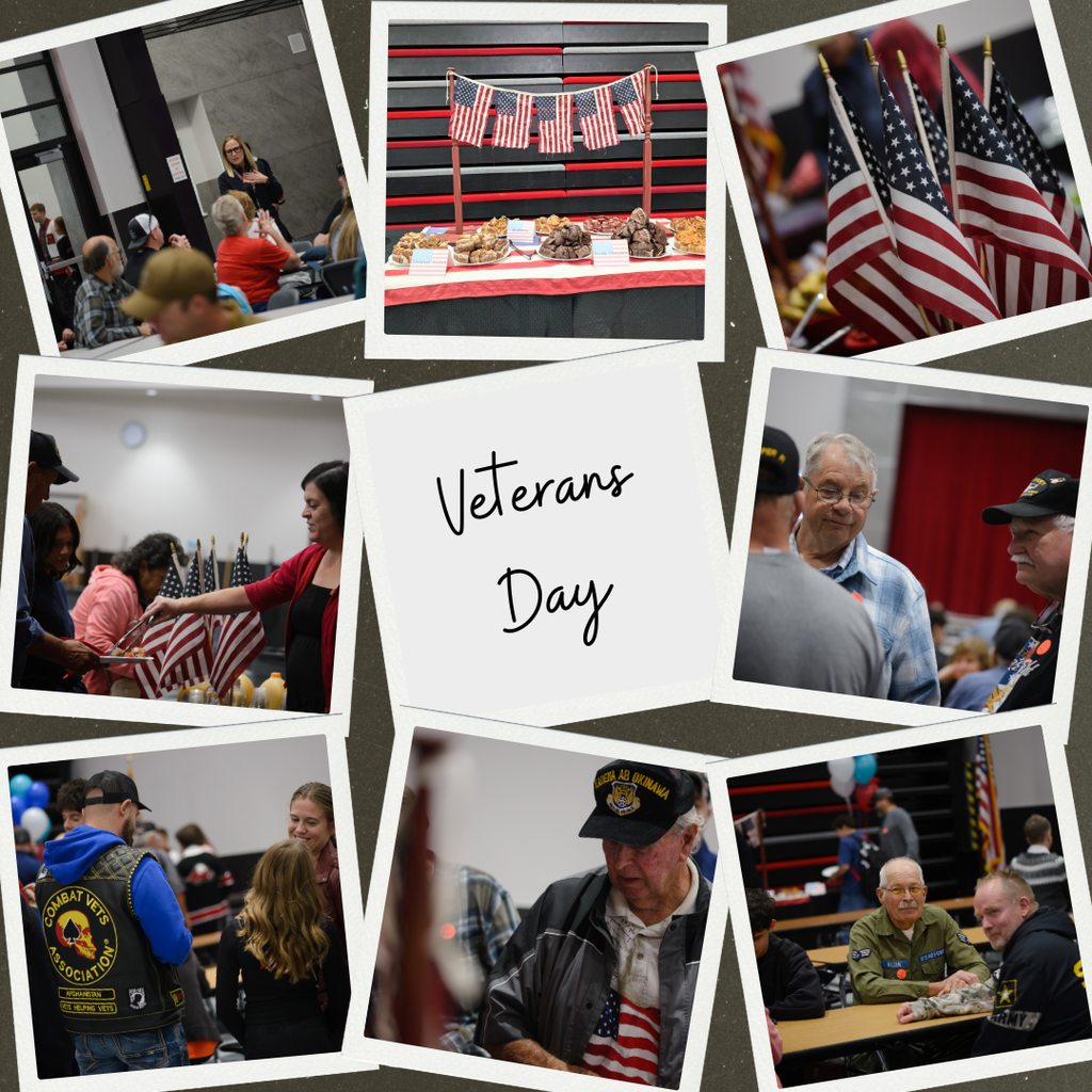 Photographs of our Veterans day breakfast and assembly
