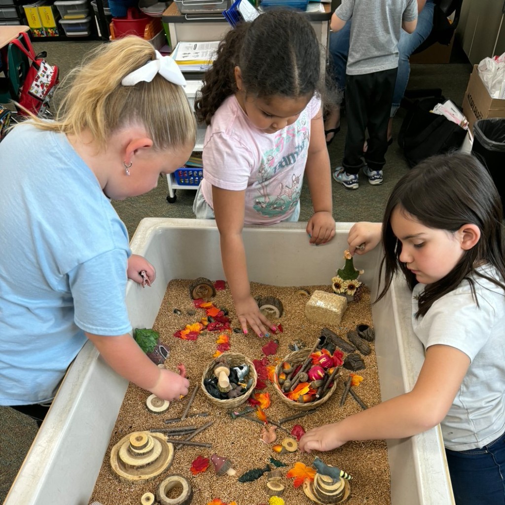 Girls playing in a sensory bin