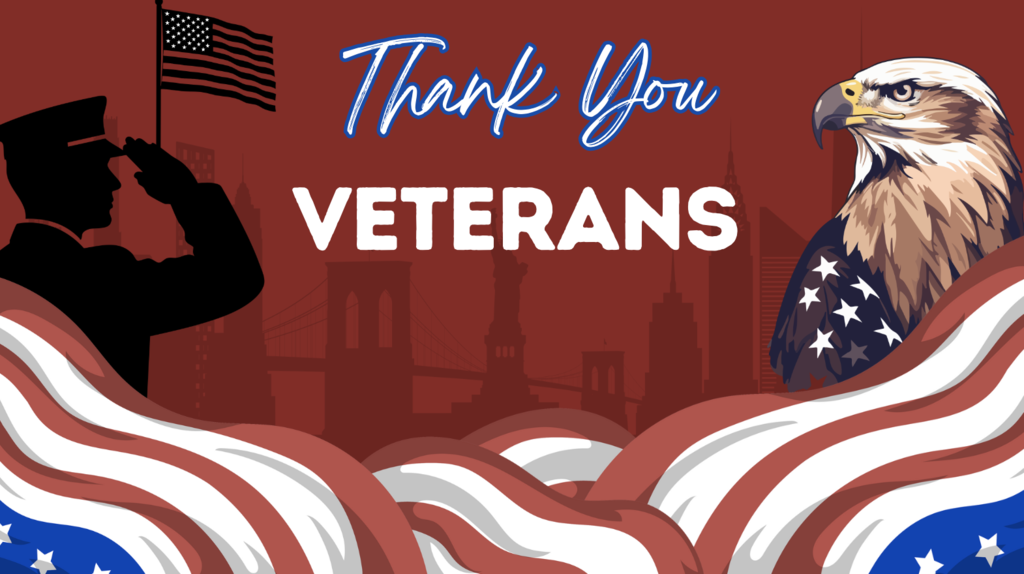 Thank you veterans with American flag and eagle graphics