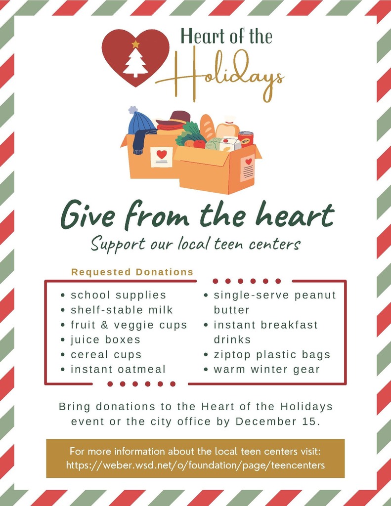 Donations Requested for the Holidays see for WSD Teen Centers Donate By December 15th. 