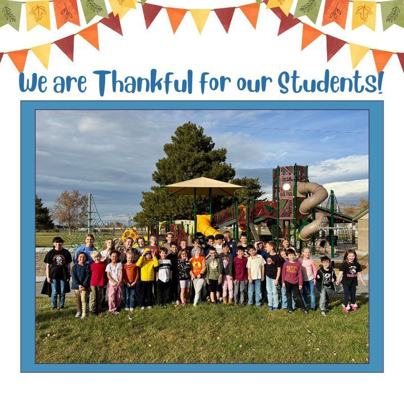 we are thankful for our students. students playing outside by playground