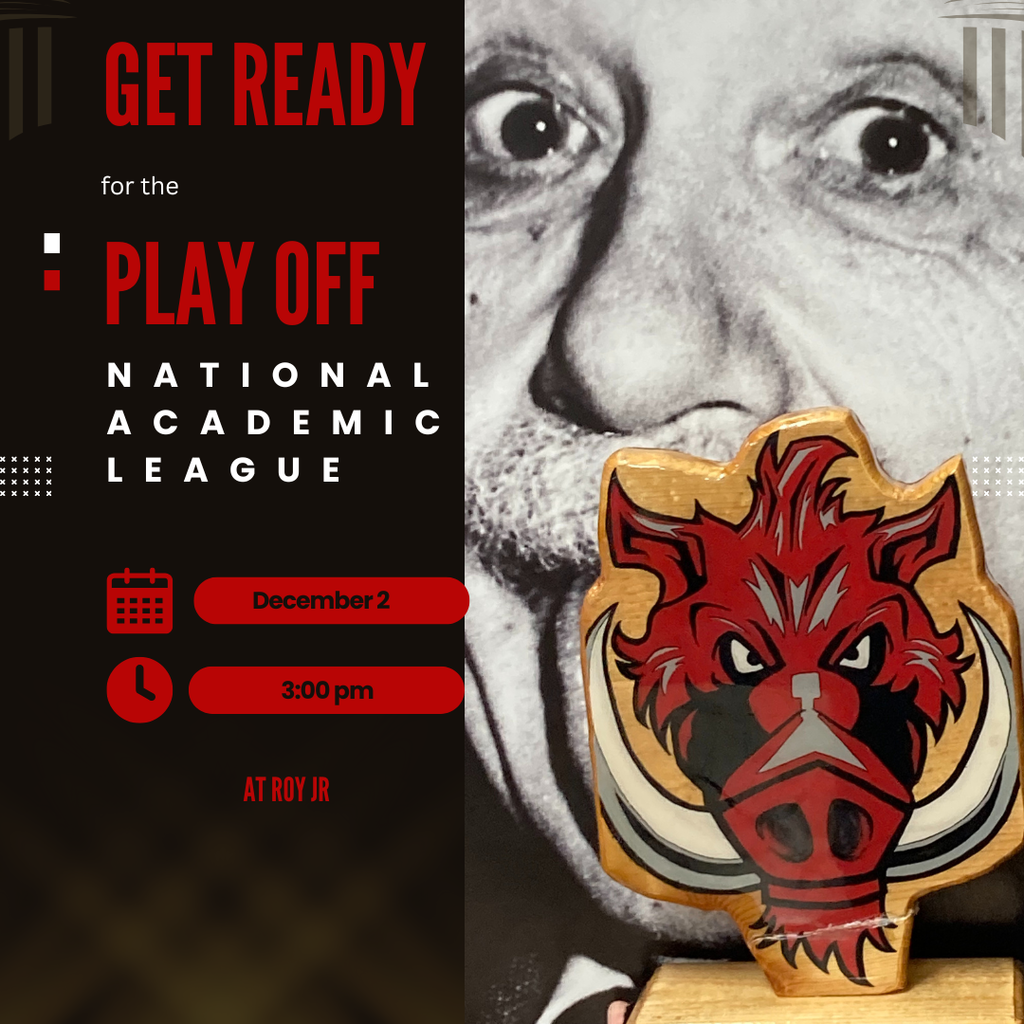 Photo of Albert Einstein with our NAL placeholder. Get ready for the play off national Academic League December 2 at 3 pm at Roy Jr