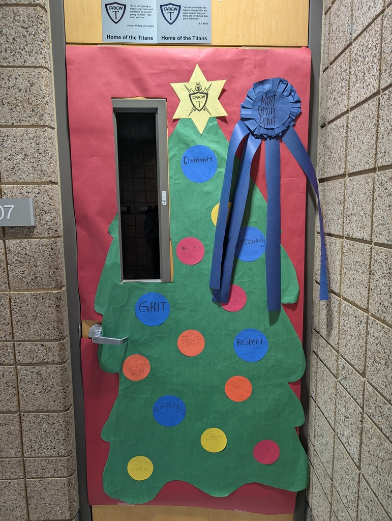 Santa's Favorite: Mrs. Yearsley  Most Festive: Mrs. Mecham Most Creative: Mrs. Harris Most Interactive: Ms. Shinney Most Orion Spirit: Mrs. Simpkinson/Mr. Stuart/Mr. Schunck