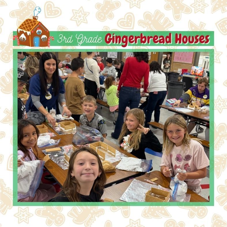 3rd Grade Gingerbread houses. students using frosting to connect graham cracker houses