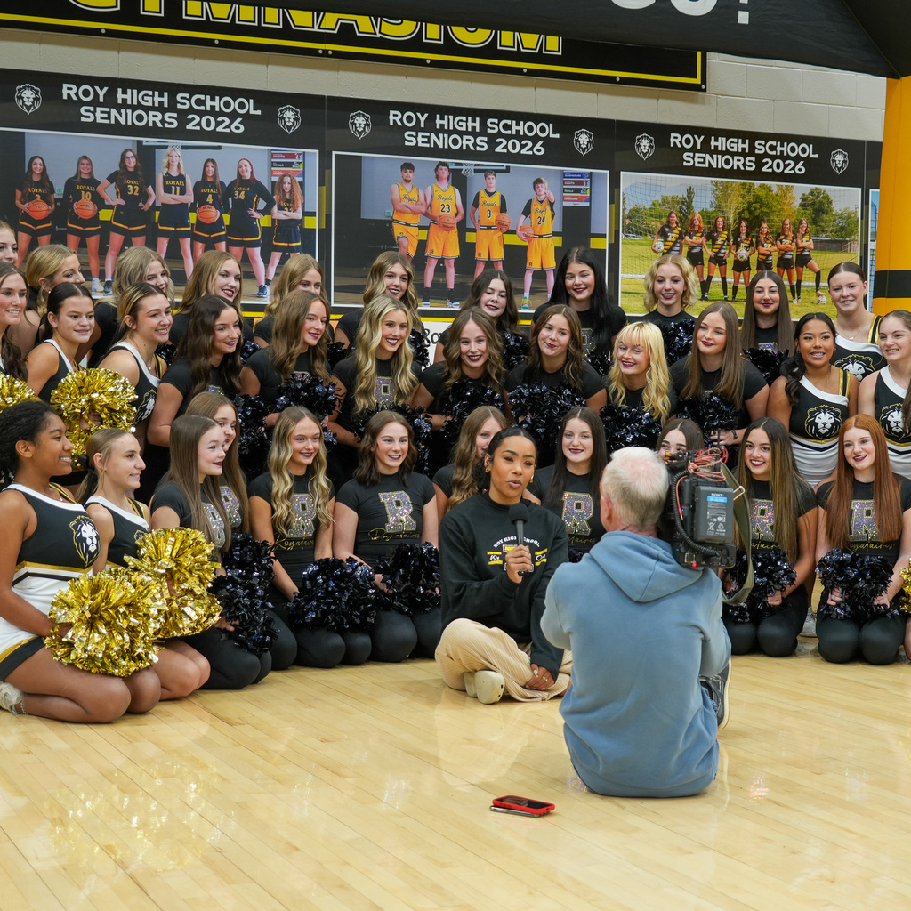 Fox 13 Cool School of the week behind the scenes shot with students.