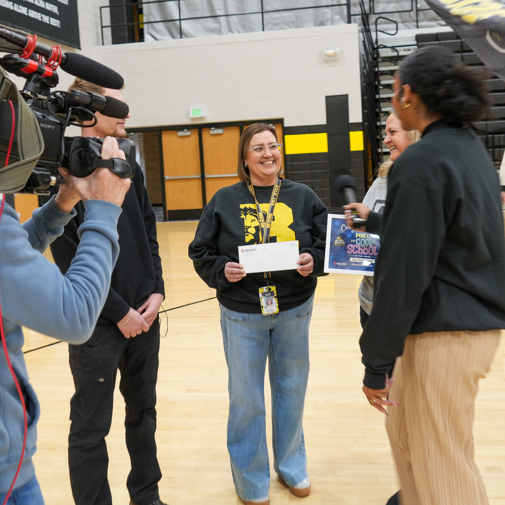 Fox 13 Cool School of the week behind the scenes shot with students.