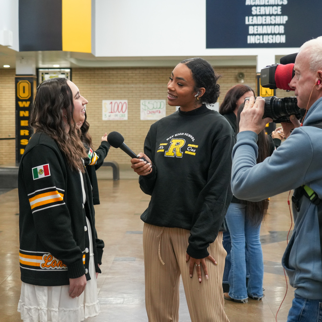 Fox 13 Cool School of the week behind the scenes shot with students.