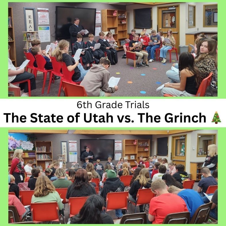 6th Grade Trials: The state of utah vs. the grinch. students in library court