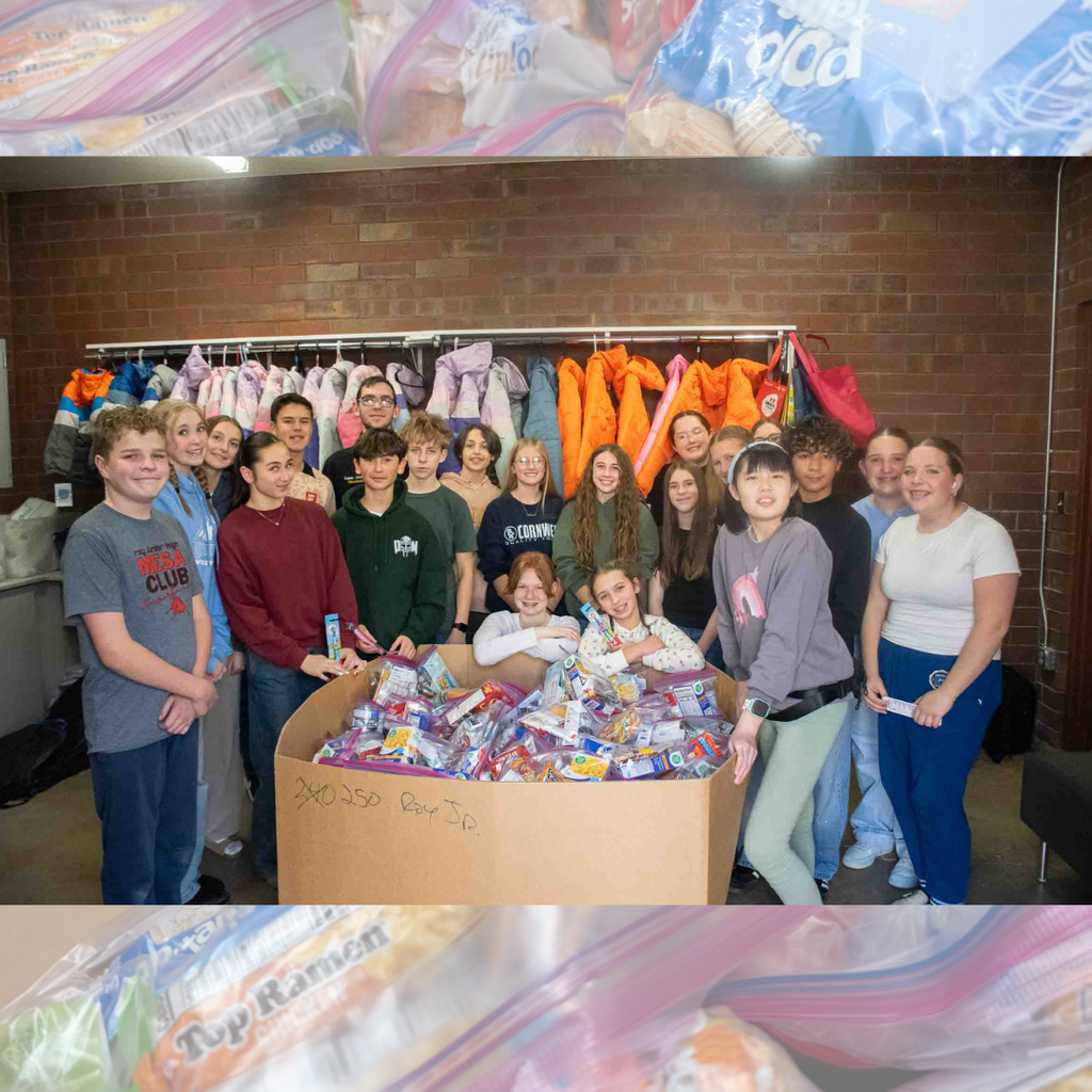 Photos of Roy Jr National Jr Honor Society members making weekend packs to help students/families in need