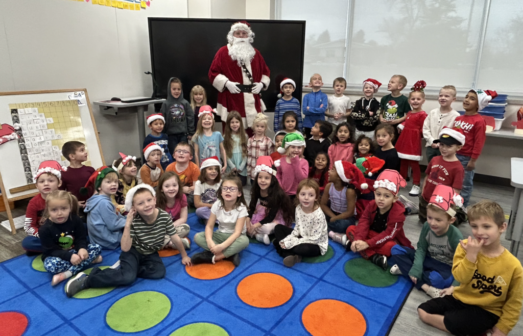 kindergarten students with santa