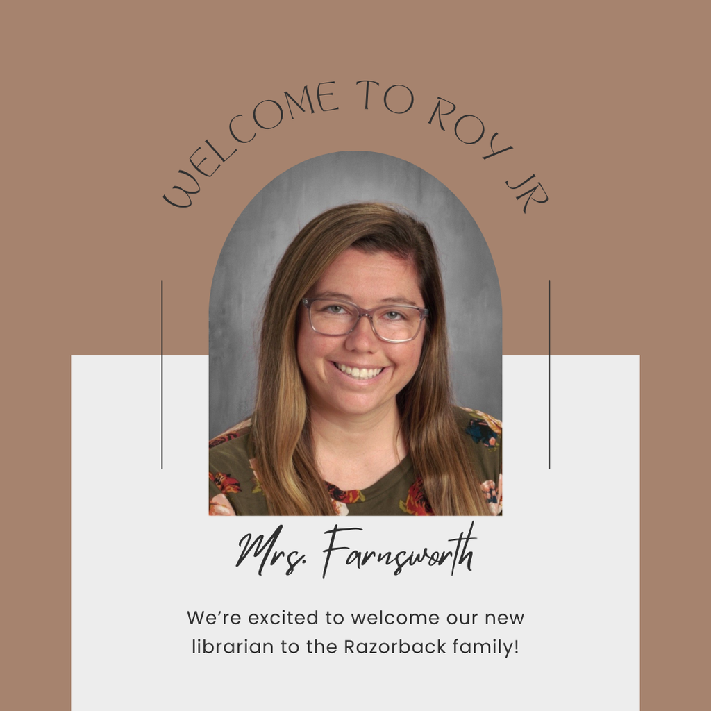 Photo and welcome to Roy Jr Mrs Farnsworth. We're excited to welcome our new librarian to the Razorback family!