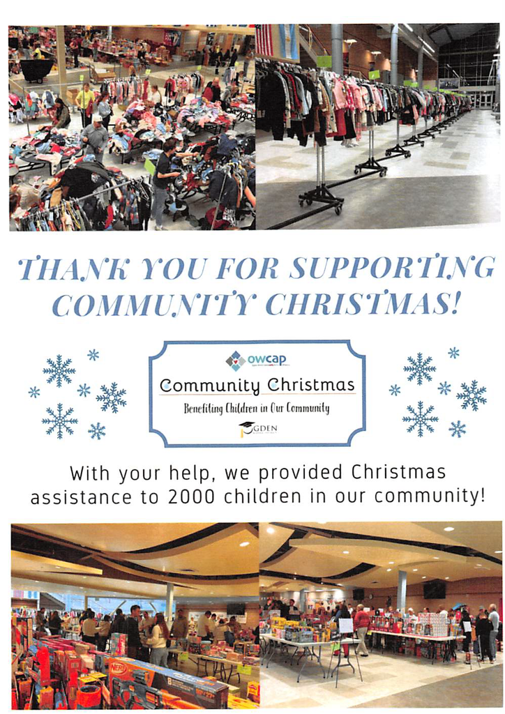 Thank you card from the Community Christmas for all of our donations and contributions. 2000 children were helped  for the holidays