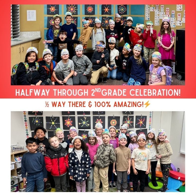 halfway through 2nd grade celebrations! ½ way there & 100% amazing! students wearing headbands
