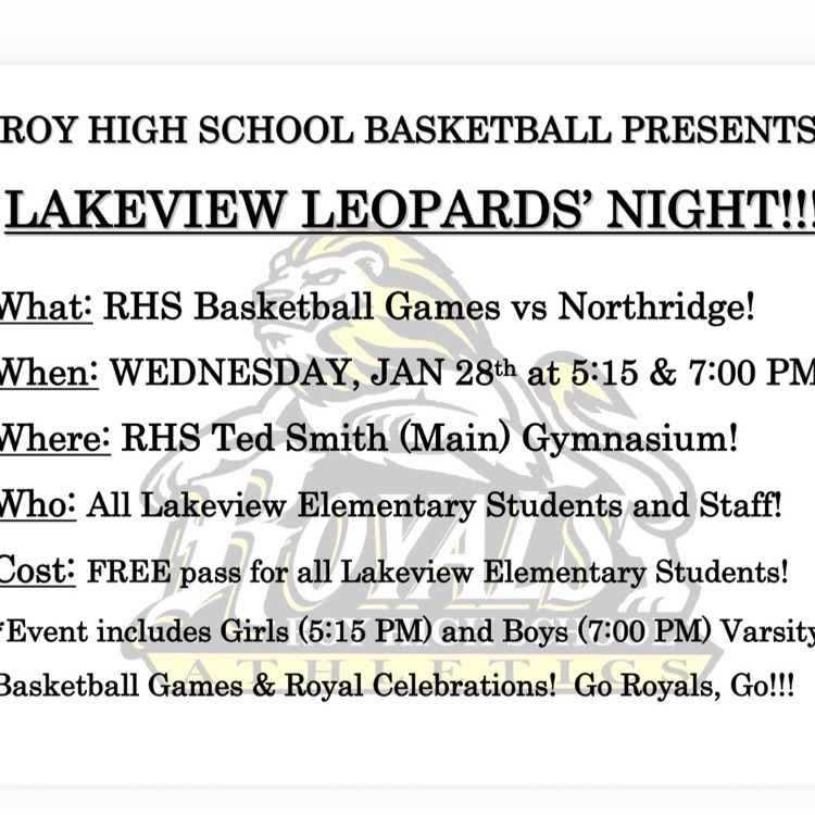 Roy High Basketball game Wednesday 