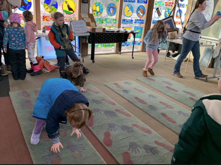 Students playing inside. 