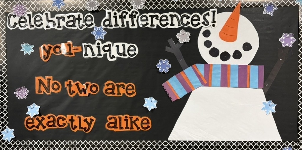 Poster with a snowman stating, Celebrate differences! You-nique. No two are exactly alike.