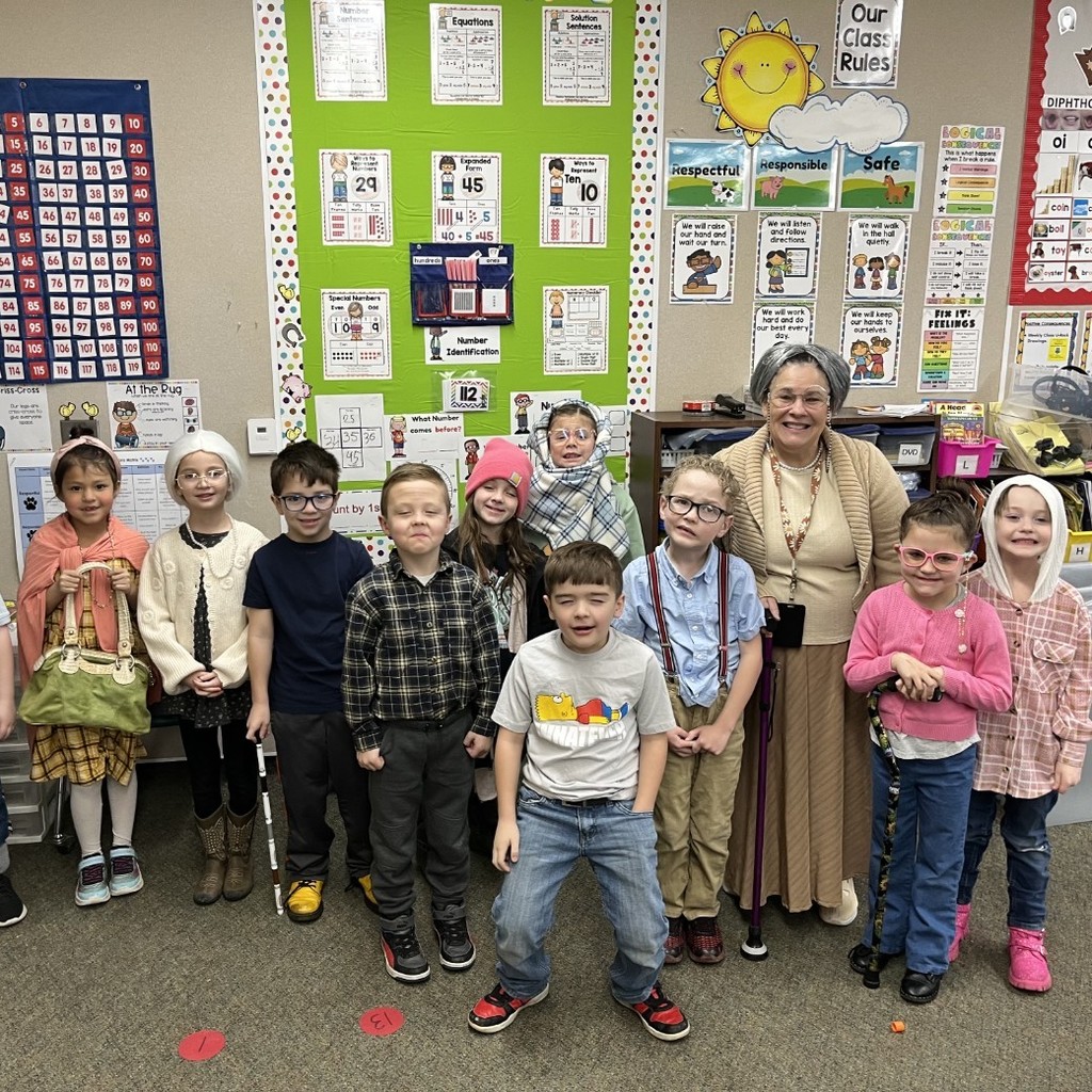 Mrs. Stoker's class dressed like old people. 