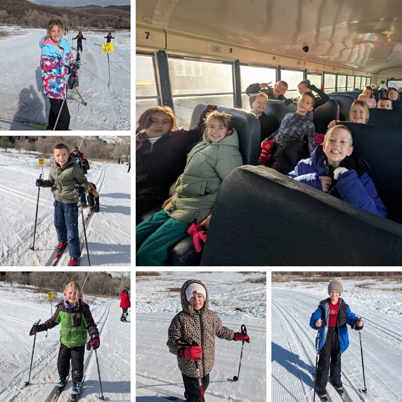 pictures of student cross country skiing & on bus