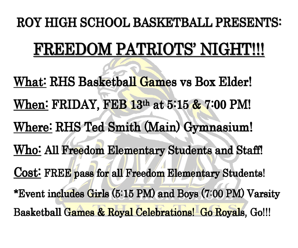 Freedom  Patriot Night Friday Feb 13th at Roy High School Basketball