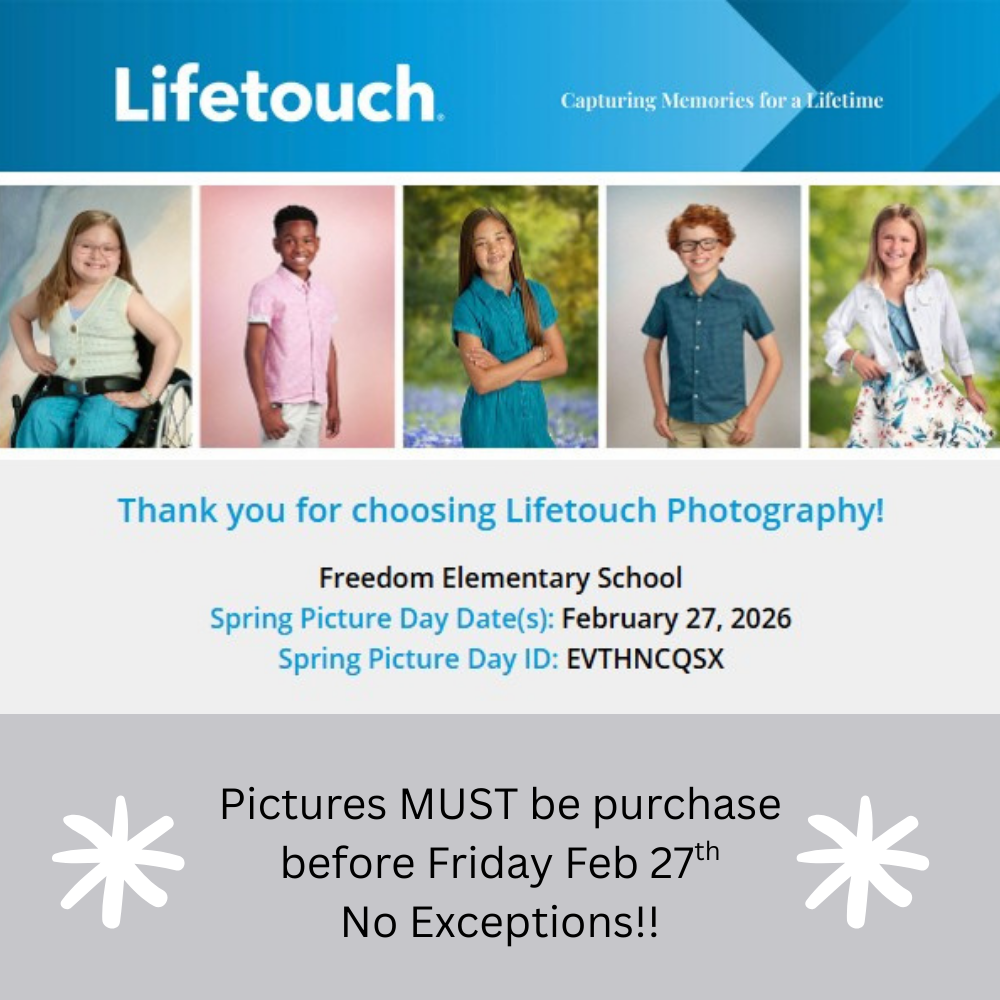 Picture Day is coming Feb 27th. Class photos, 6th grade graduation photos, and individual spring photos is you paid for them. 