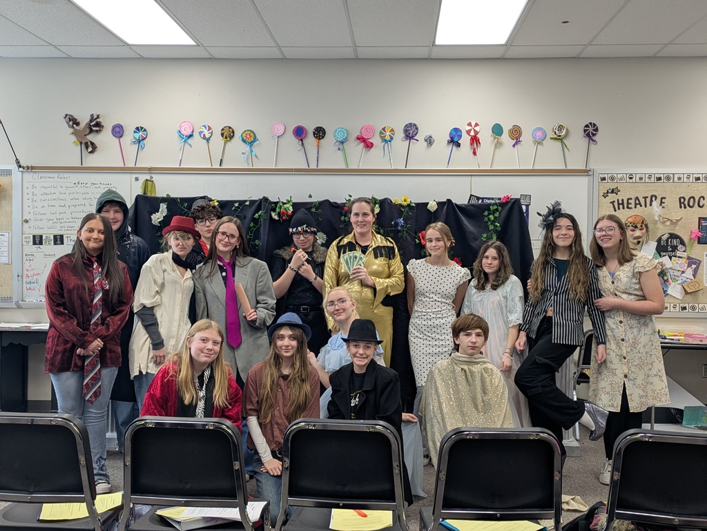 Theatre II classes in costume for staged reading of Everyman.