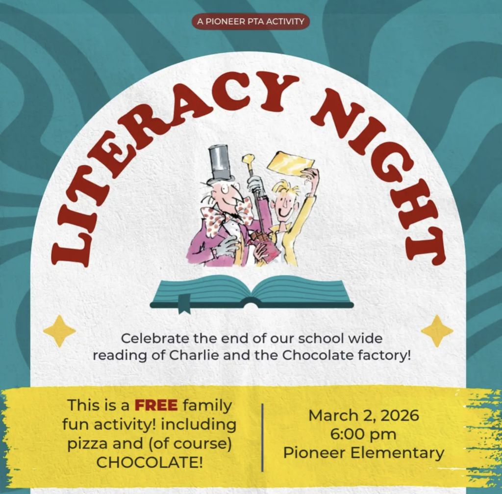 Literacy Night March 2nd at 6:00 pm.  This is  a FREE family fun activity! including pizza and (of course) CHOCOLATE!