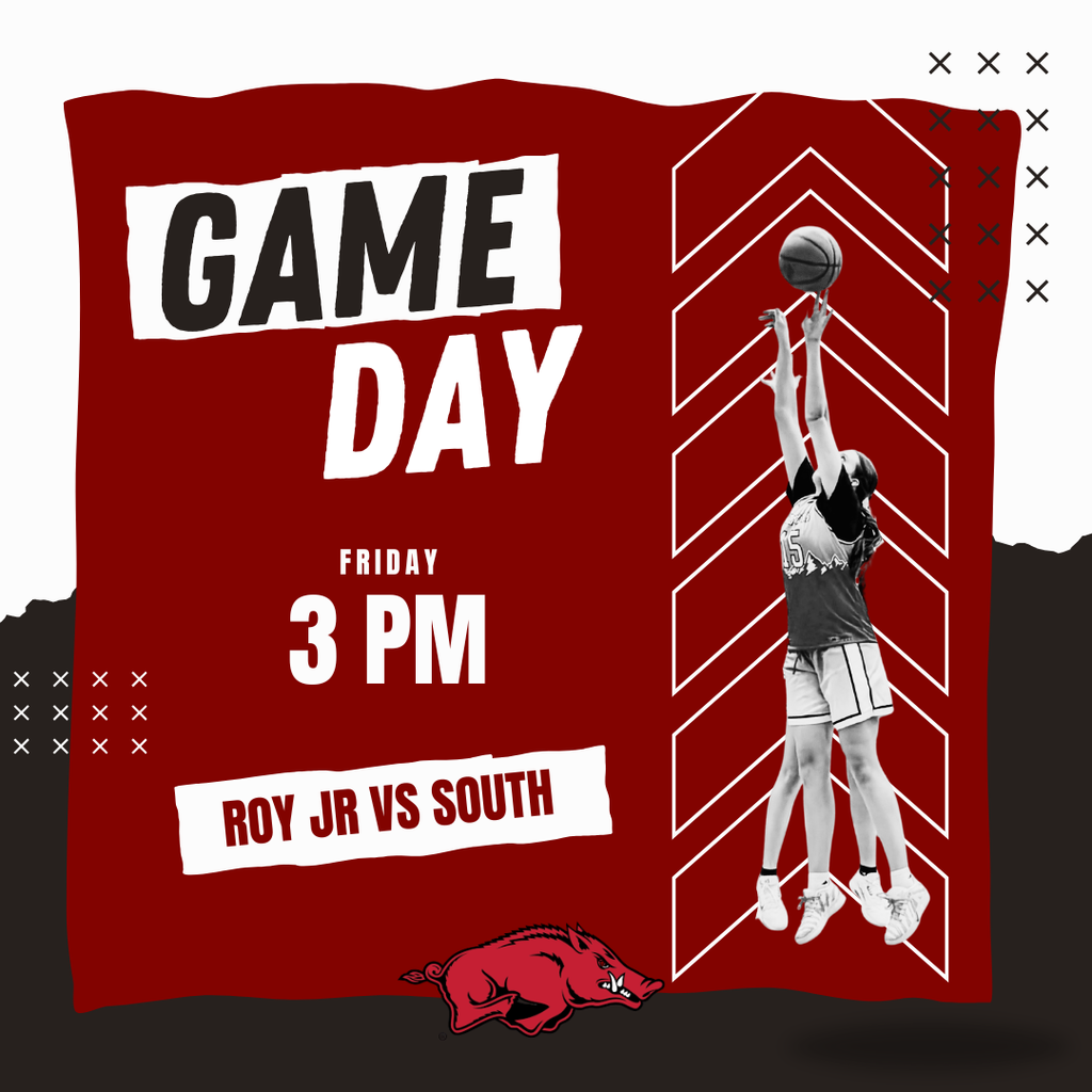 Photo of Roy Jr high girls basketball player and info about the game. GAME DAY Friday 3 pm, Roy Jr vs South