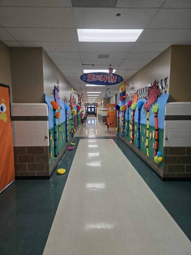 Hallway decorated with Lorax trees
