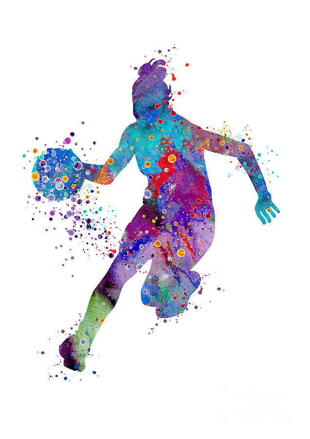 Sillouette of a Girl basketball player dribbling ball 