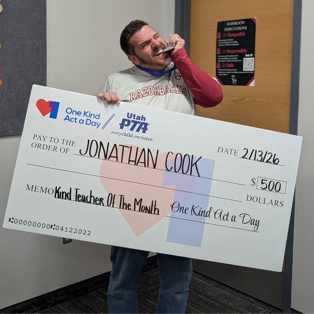 photos of Mr Cook receiving an award from the Utah PTA for being the Kind Teacher of the Month