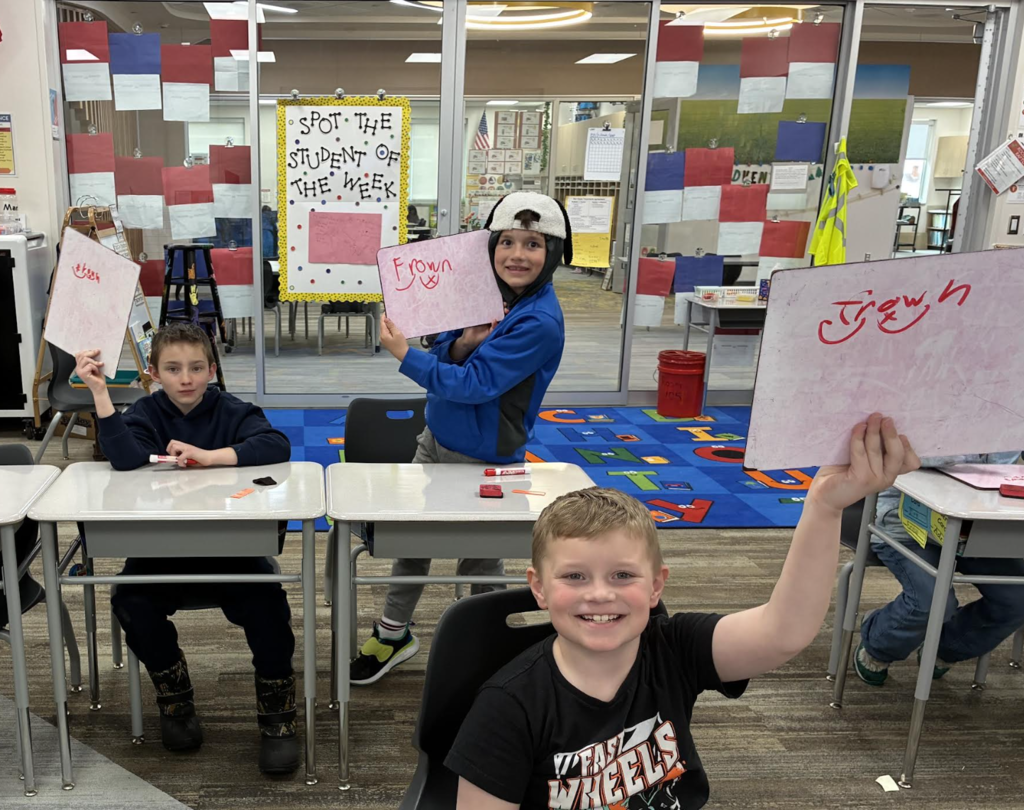 students displaying the phonics skills that they have been practicing
