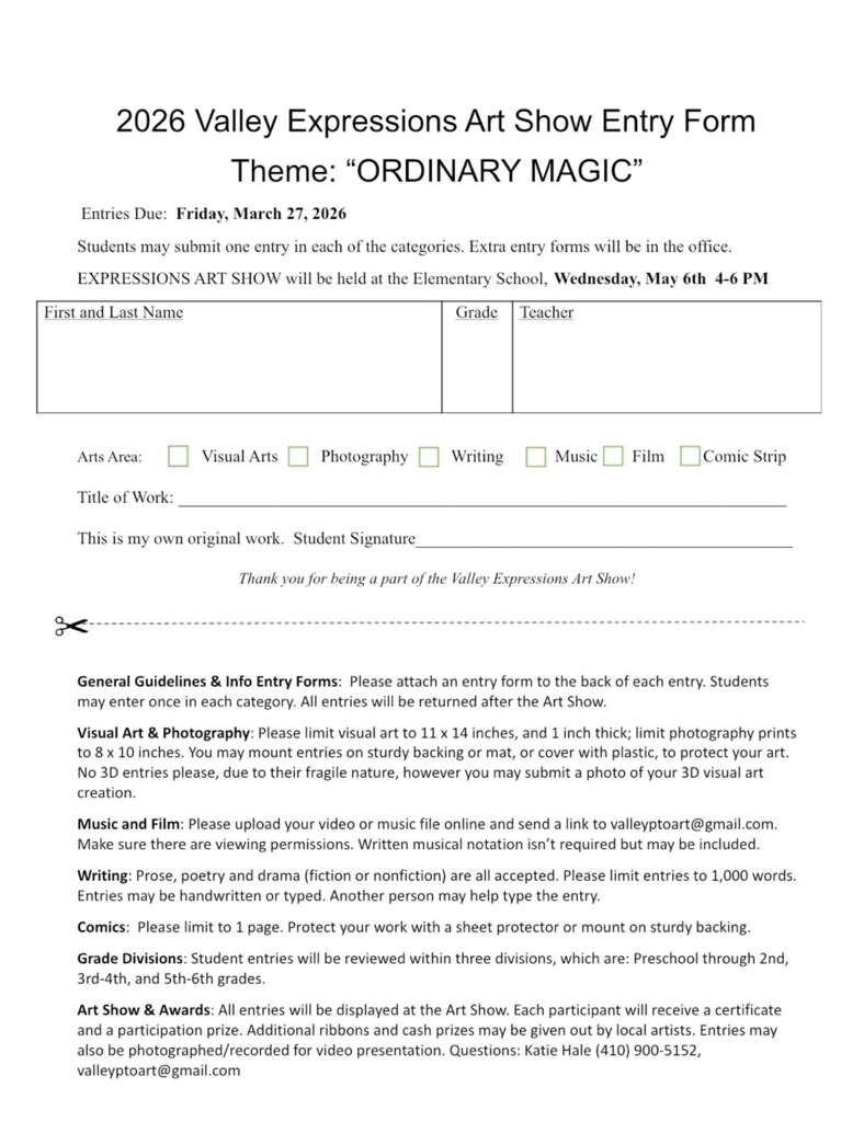 Copy of form needed to enter reflections contest.