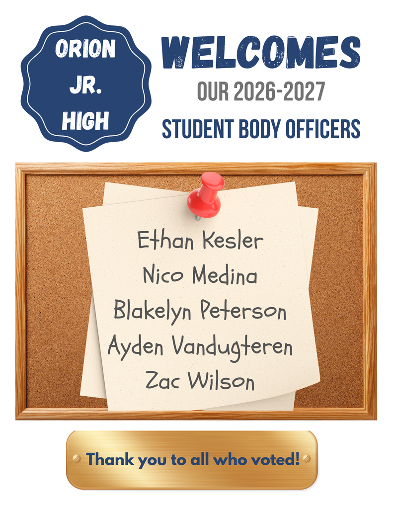 After a vote the student body officers for the 2026-2027 School Year will be ...... Ethan Kesler, Nico Medina, Blakelyn Peterson, Ayden Vandugteren, Zac Wilson.  Congratulations to these awesome students and thanks to all those who voted.