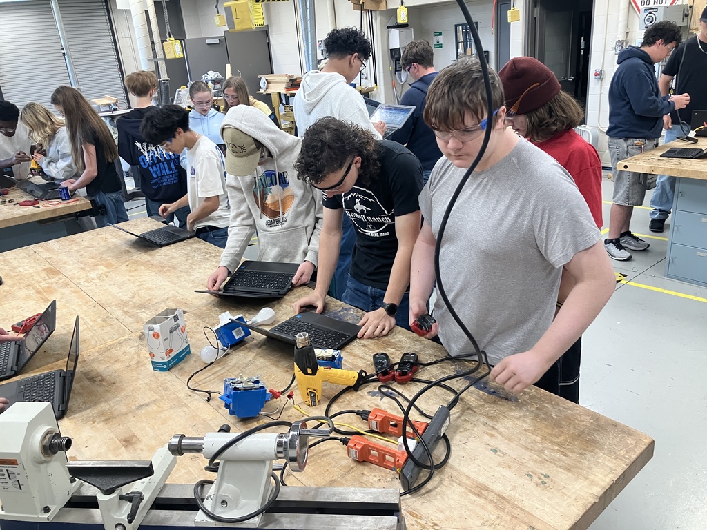 9th Grade Construction Tech class has been learning the basic Concept of the Creation of Electricity and now are about to start building their own circuits but first need to learn how to use the safety tools to check the electrical circuits. Here they are utilizing some key tools in the electrical trade in different ways to see how they work and which one is best for the different situations on hand. 