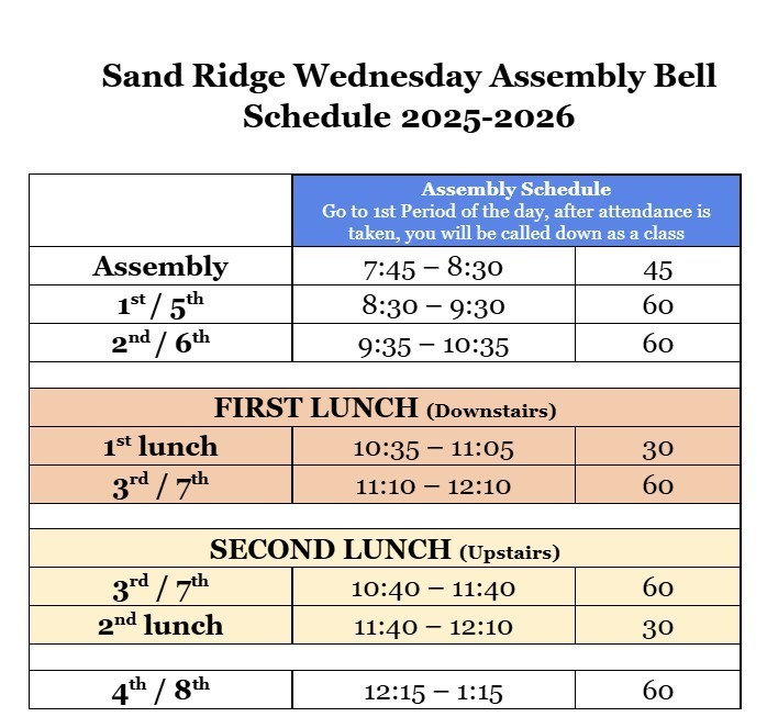 Bell Schedule for Assembly Wed April 8th