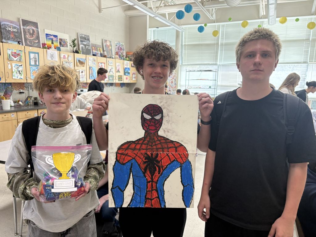 Art Wars- What's an art teacher to do right before and after a break? Maybe wage war!?! Art students in Ms. Park's class worked in small groups competing to create art within a theme, and the class voted for Best Use of Elements, Best Use of Materials, Most Creative, and the People's Choice. Students really put their creativity and community to use as they made art to win trophy bags! 