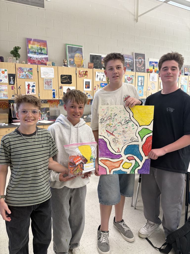 Art Wars- What's an art teacher to do right before and after a break? Maybe wage war!?! Art students in Ms. Park's class worked in small groups competing to create art within a theme, and the class voted for Best Use of Elements, Best Use of Materials, Most Creative, and the People's Choice. Students really put their creativity and community to use as they made art to win trophy bags! 