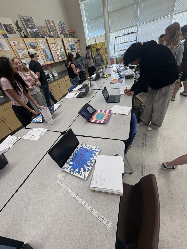 BAM! Students in 2D Art 1 had a blast using acrylic paint markers to learn about lettering in Art and create their own onomatopoeias! To celebrate and reflect on what they made, they participated in an art gallery where they were able to share their work and give feedback to their fellow artists. Go check out their art on display in front of the library! 