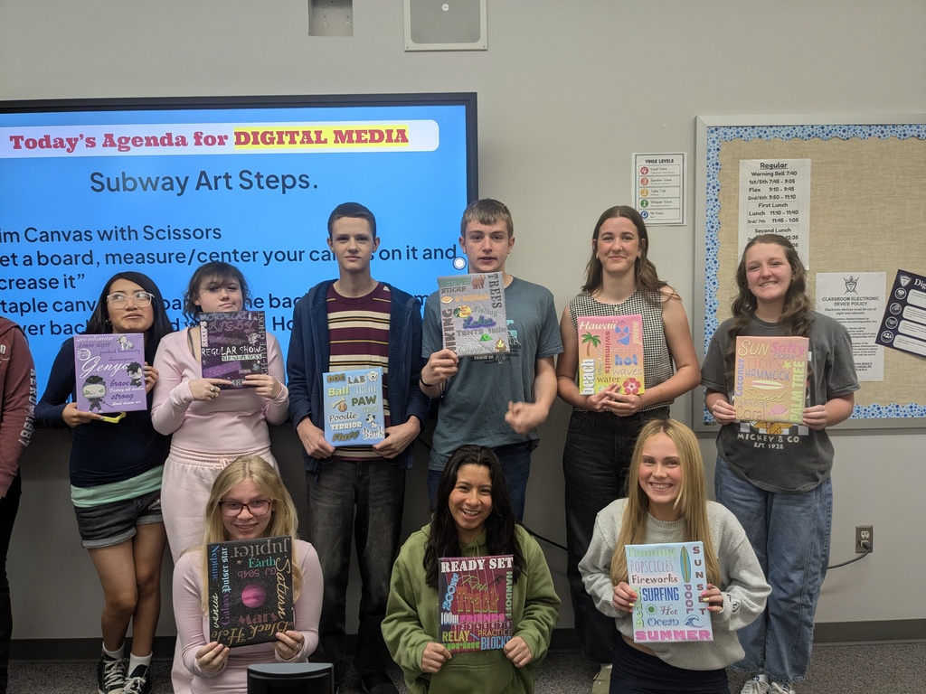 Mrs. Lee's Digital Media Class has been learning Photoshop. We made Subway Art and printed them on Canvas. Kids got to wrap their canvas prints on boards and take them home to keep as artwork for their room or as a gift to someone!