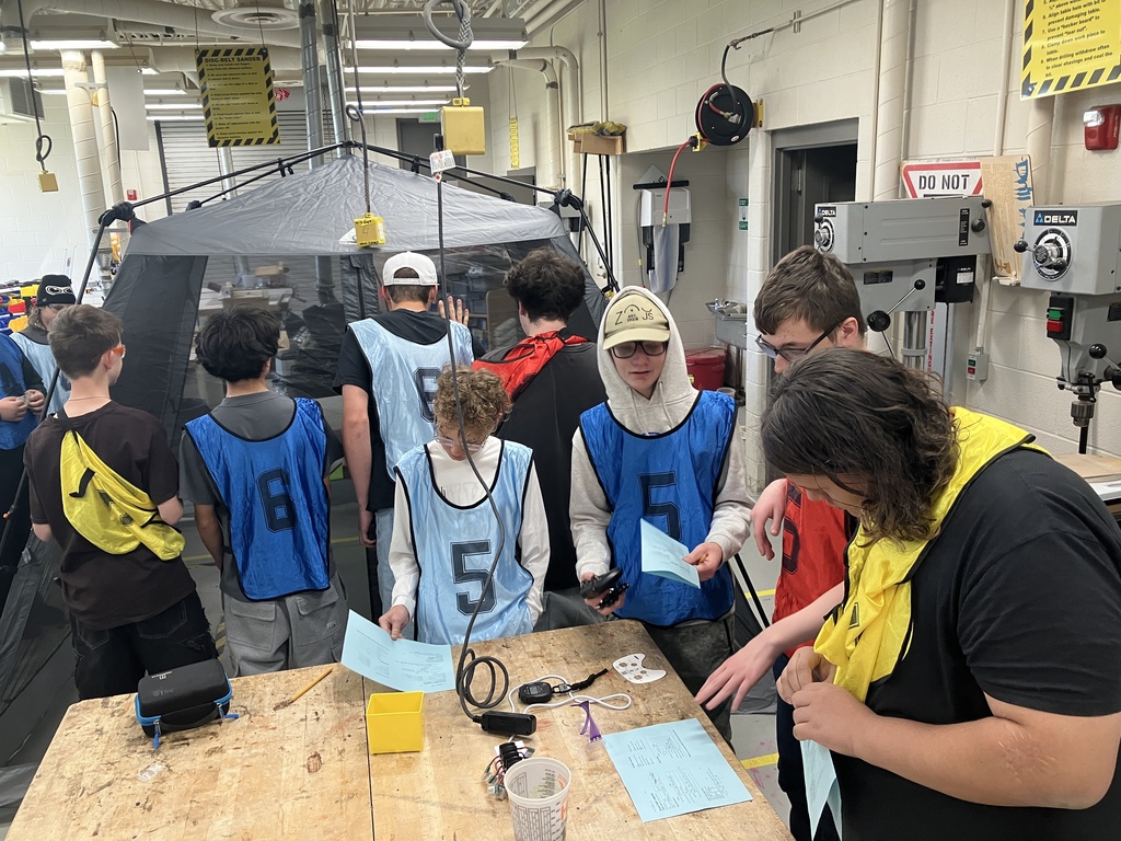 The long awaited day has arrived!! Drone aviation class has learned the basic laws, anatomy and physics needed in flight. They checked out a drone and are starting to master their ability to fly along with logging their flights information. In the coming weeks the challenges will increase in skill level as they master the basics. The jerseys are to help identify roles of the flight crew members and who is on which team. 