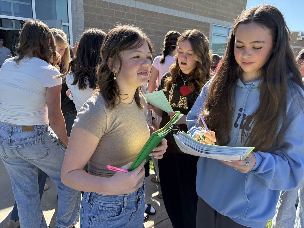 Statistics questions - all 7th grade students were able to survey 50 other 7th grade students to give them hands on learning about our unit of data and statistics through out the upcoming week.  We all enjoyed the sunshine and interactions with one another. It was fun to hear all of the different answers to the questions. 
