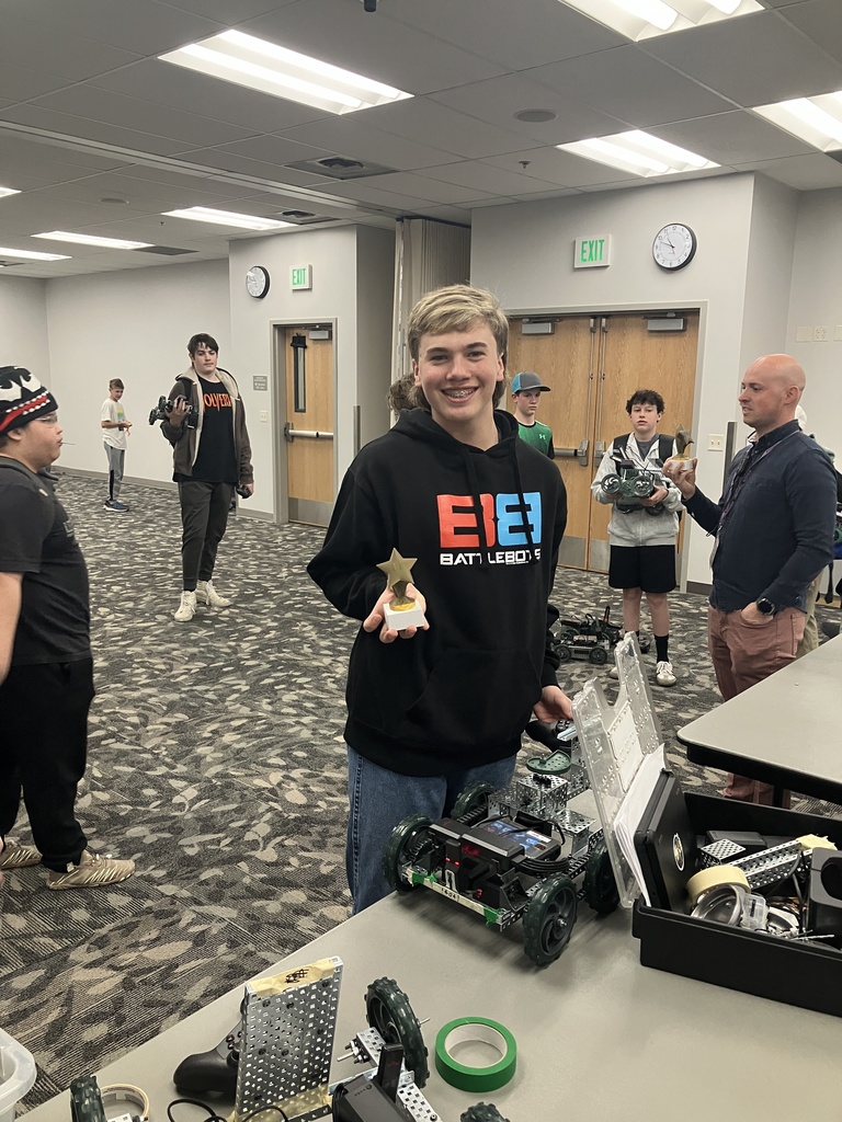 The 8th Grade Robotics class had an awesome time at the District competition on April 13th. Along with other Junior high robotics classes within the district, they were challenged to build a drivable robot that could pop the three balloons of the competition while keeping theirs safe. We took 3rd in the main, 1st and 2nd in design. Way to go Titans!!!