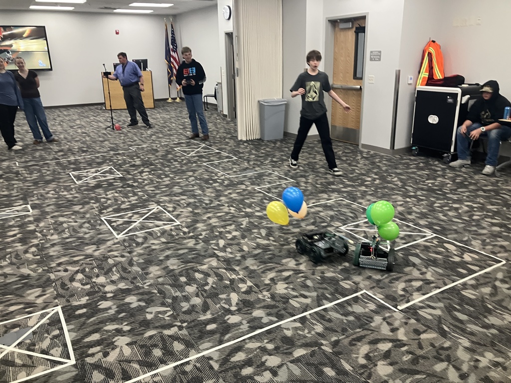 The 8th Grade Robotics class had an awesome time at the District competition on April 13th. Along with other Junior high robotics classes within the district, they were challenged to build a drivable robot that could pop the three balloons of the competition while keeping theirs safe. We took 3rd in the main, 1st and 2nd in design. Way to go Titans!!!