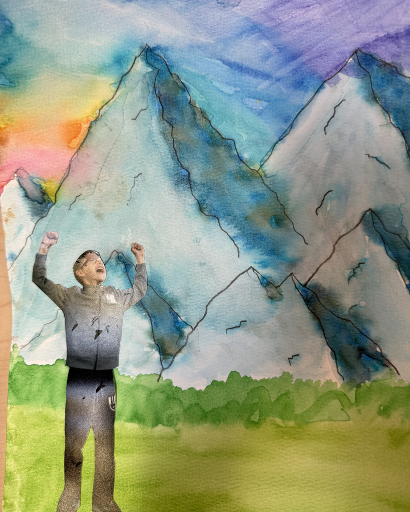 A vibrant series of clips showing students smiling and collaborating on colorful watercolor paintings. The scenes highlight their creative process and finished artwork made possible by Mrs. Reese and the BTS Foundation