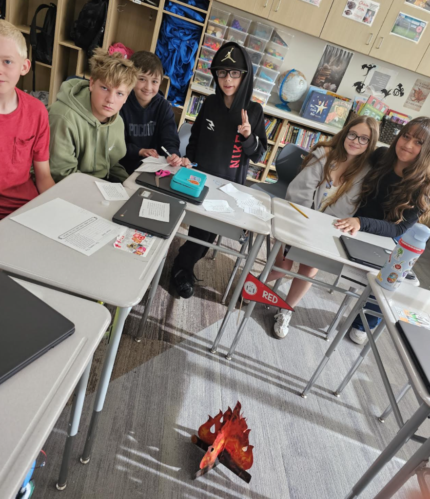 students at their "camp fire"