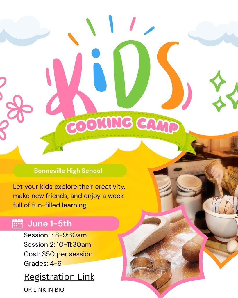 🍳 Beginning Cooking Camp Details: Dates: June 1–5 Session 1: 8:00–9:30 AM Session 2: 10:00–11:30 AM Cost: $50 per session (breaks down to $6 an hour -that's some cheap childcare)  Looking for an amazing life skill? This is the class for you. We’ll cover food safety and sanitation, explore culinary careers, learn basic knife skills and cooking techniques, practice measurements, and build essential kitchen confidence. And the best part? You get to eat what you make!  If you have children of your own or know a family who might be interested in this opportunity (for any of the camps offered), please feel free to share the registration link! Spots are limited, and several camps are already full or close to capacity.