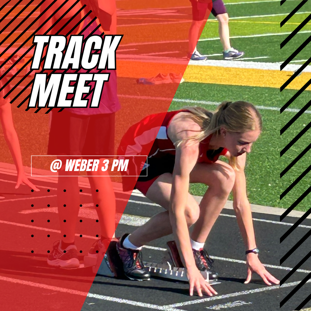 Photo of Roy Jr track runner in the blocks ready to start. Track Meet @ Weber 3 PM