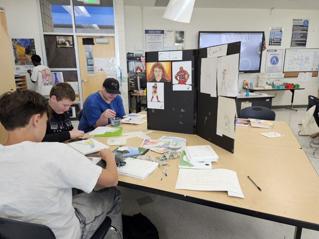 Kids getting ready for the art show.