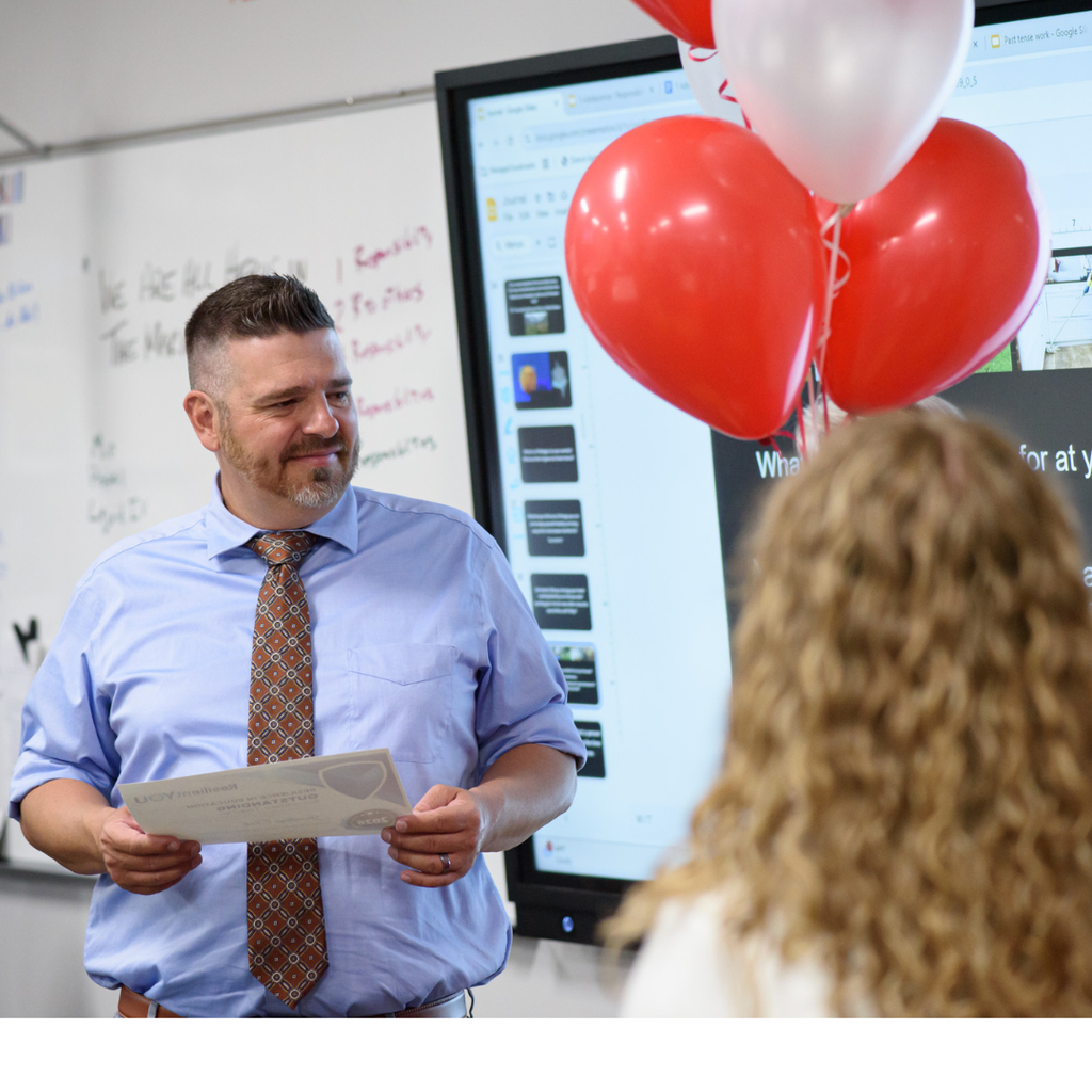 Photographs of Mr Cook receiving a 2026 Resilience in Education Award as Utah’s Outstanding Secondary Teacher, presented by ResilientYOU.