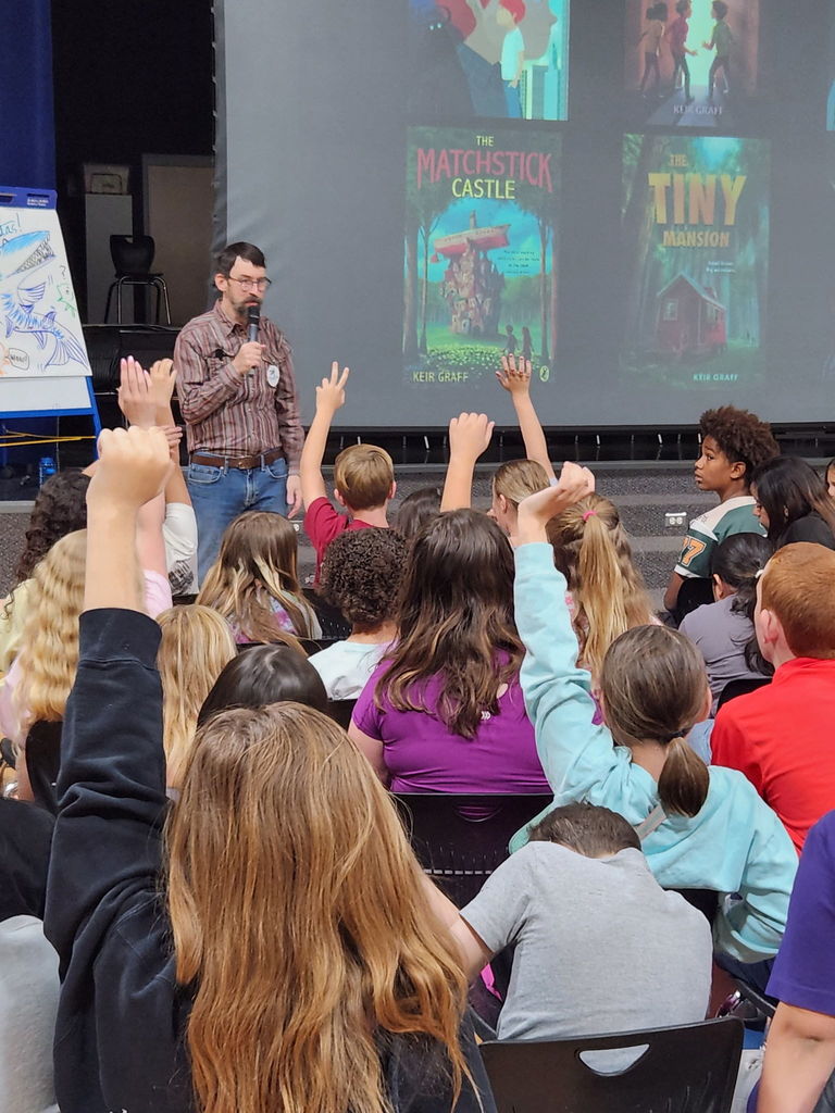 Author Keir Graff Presenting to students at Burch Creek Elementary. 